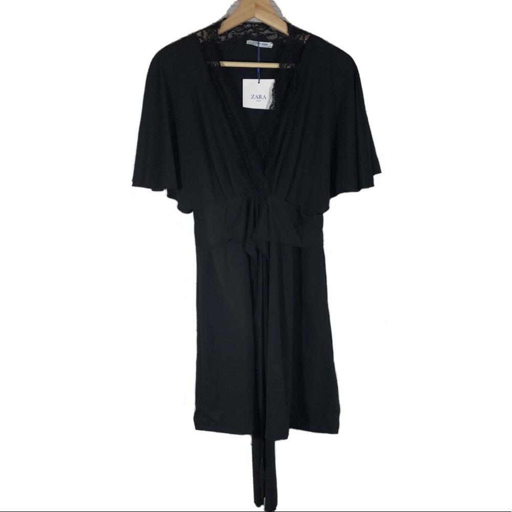 NWT Zara A-Line Mini Dress Dolman Short Sleeves Black Sz M